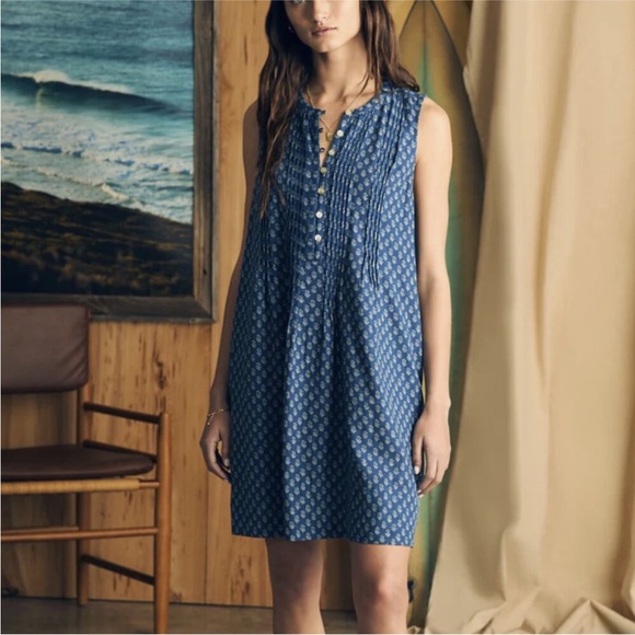 NWT Faherty Isha Dress in Blue Gobi Floral Print Linen Blend Small - Picture 2 of 8